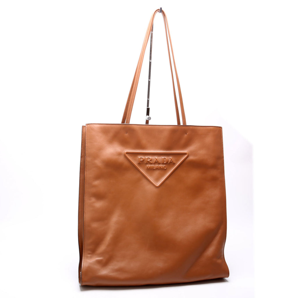 Soft Calfskin Triangle Logo Shopper Tote Brown