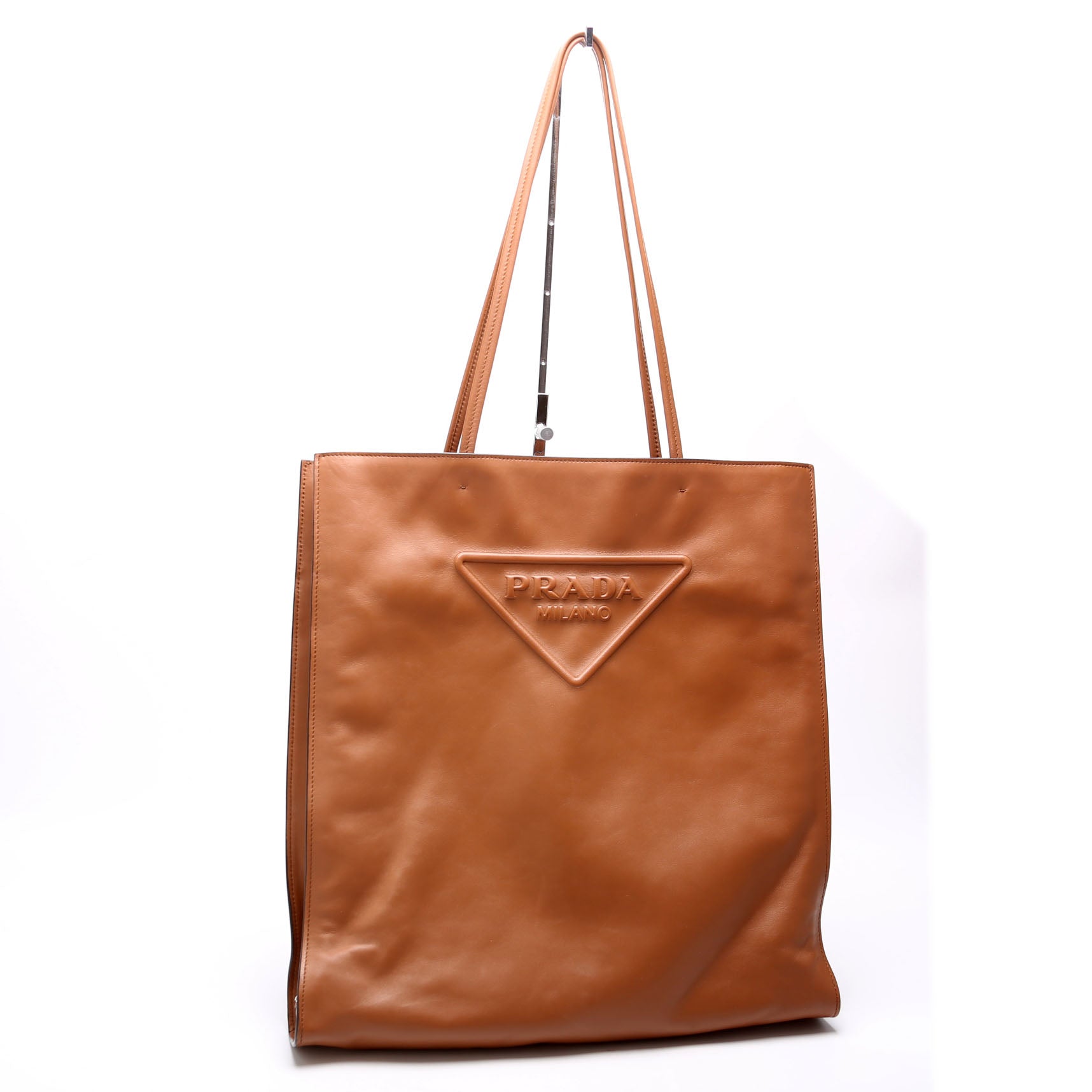Soft Calfskin Triangle Logo Shopper Tote Brown