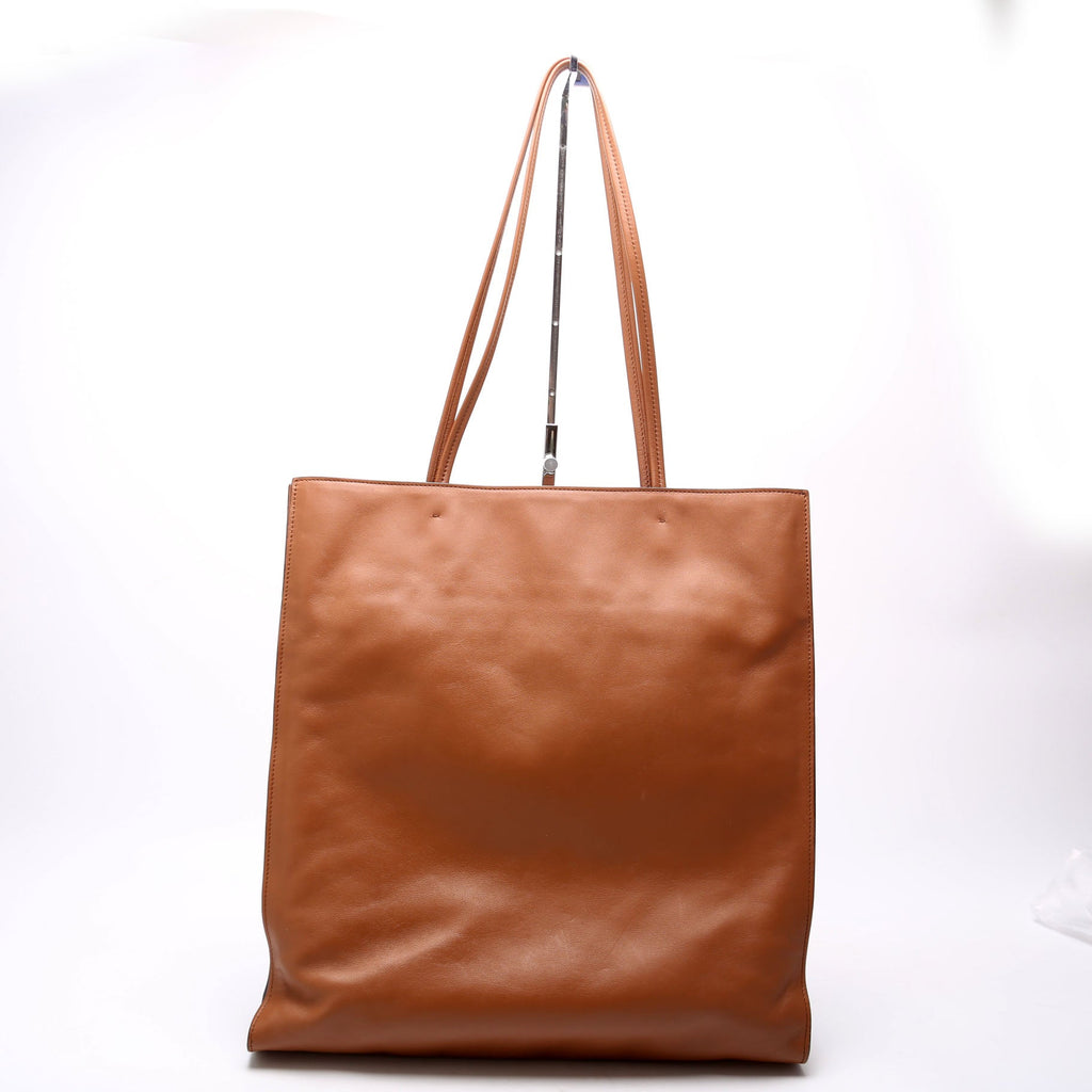 Soft Calfskin Triangle Logo Shopper Tote Brown