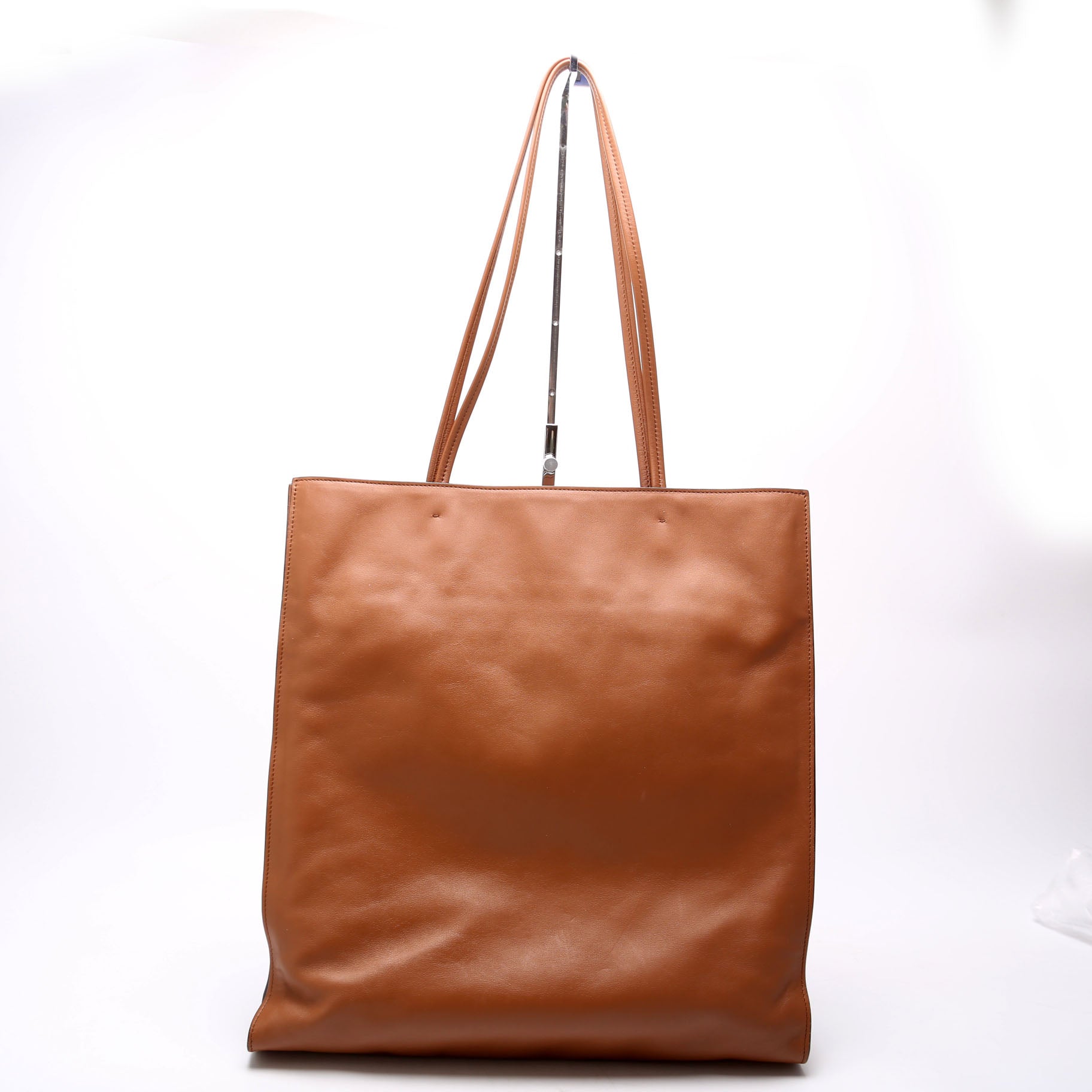 Soft Calfskin Triangle Logo Shopper Tote Brown