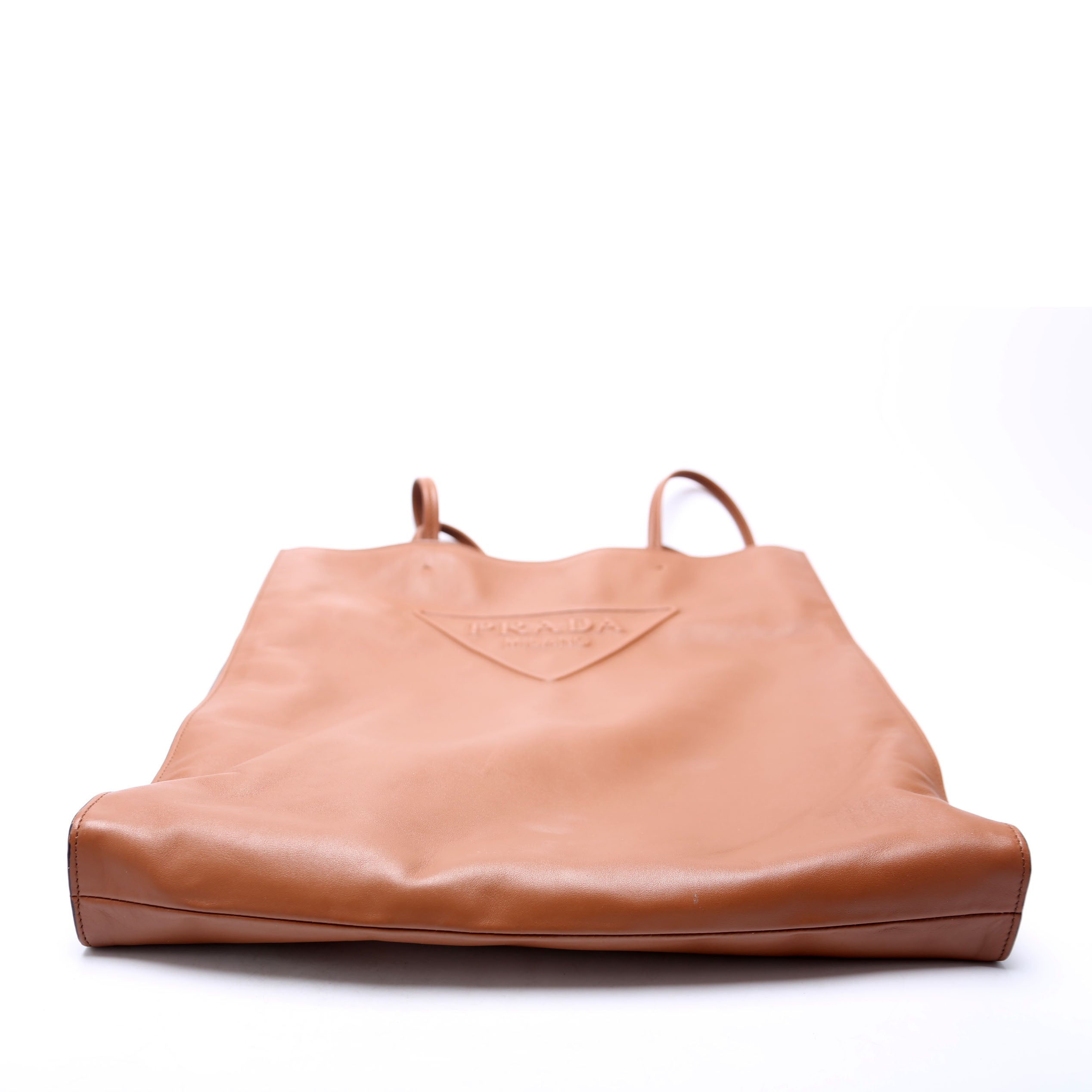 Soft Calfskin Triangle Logo Shopper Tote Brown