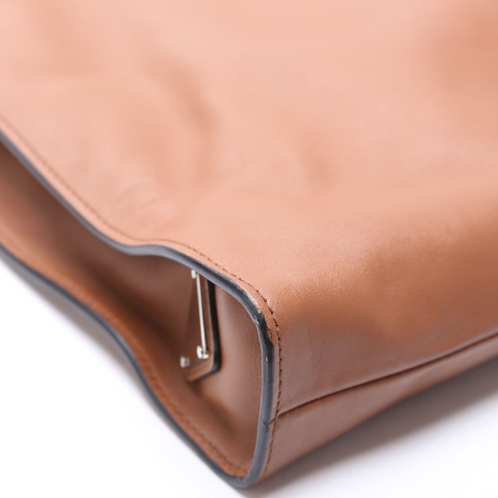 Soft Calfskin Triangle Logo Shopper Tote Brown
