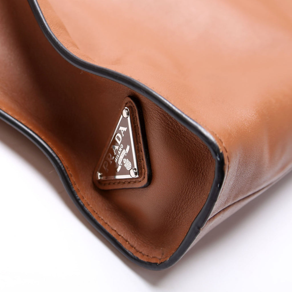 Soft Calfskin Triangle Logo Shopper Tote Brown