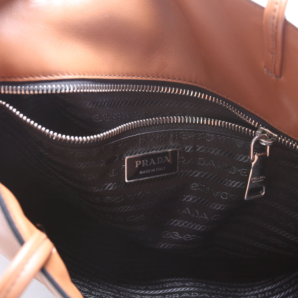 Soft Calfskin Triangle Logo Shopper Tote Brown