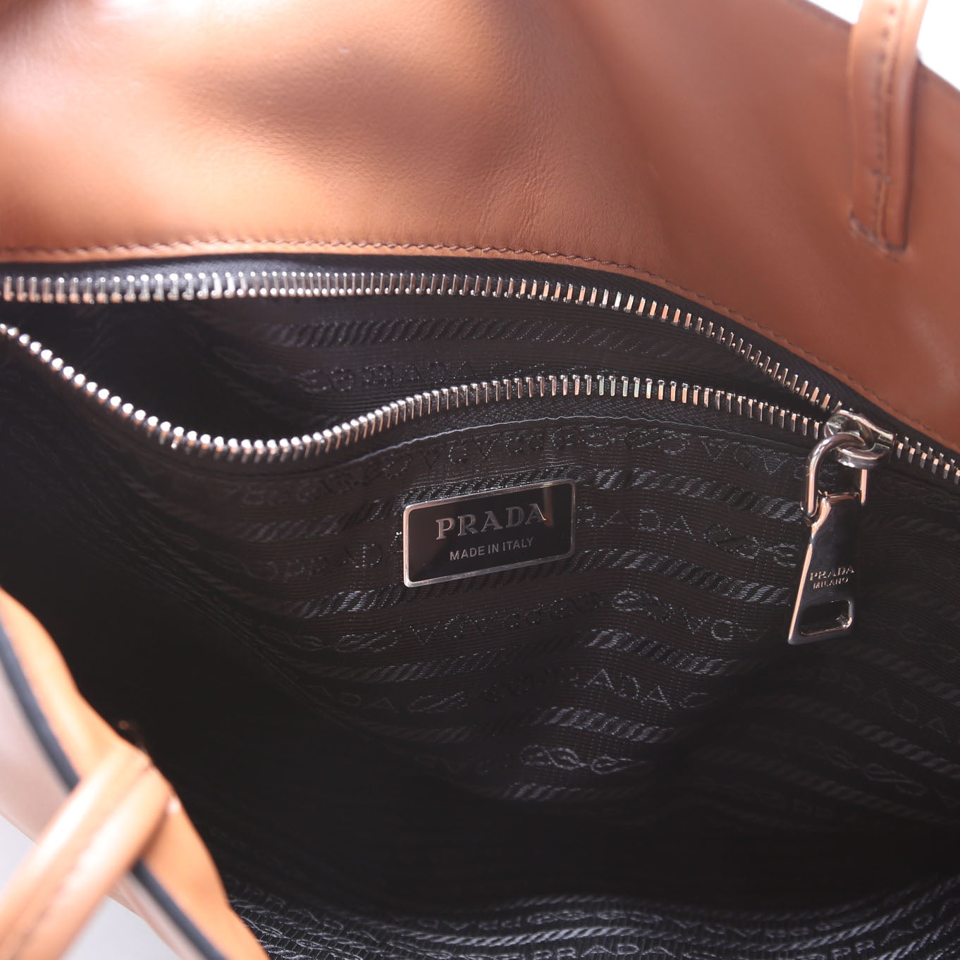 Soft Calfskin Triangle Logo Shopper Tote Brown