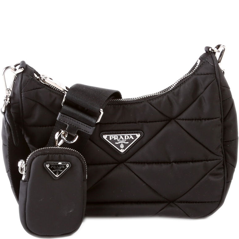 1BC151 Padded Re-Nylon Shoulder Bag Black