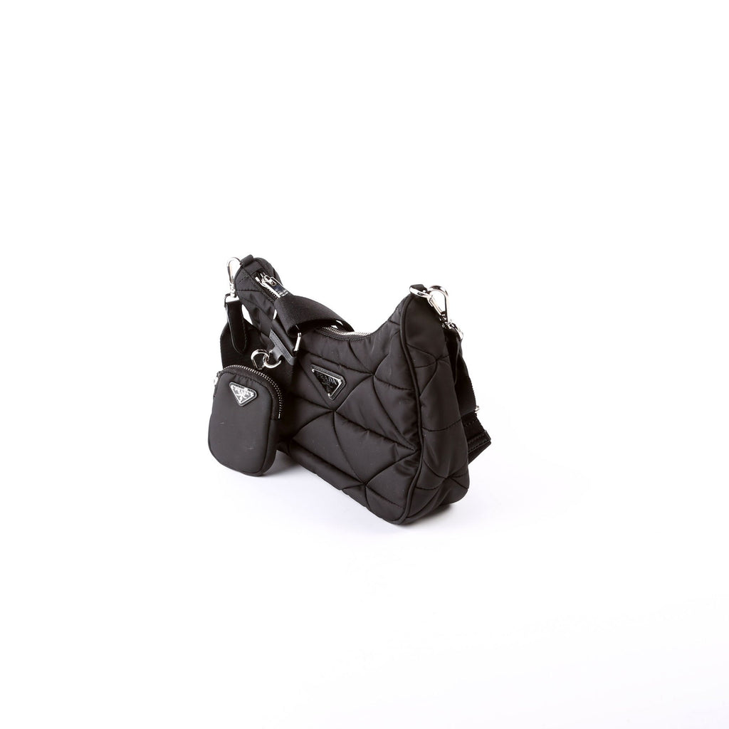 1BC151 Padded Re-Nylon Shoulder Bag Black