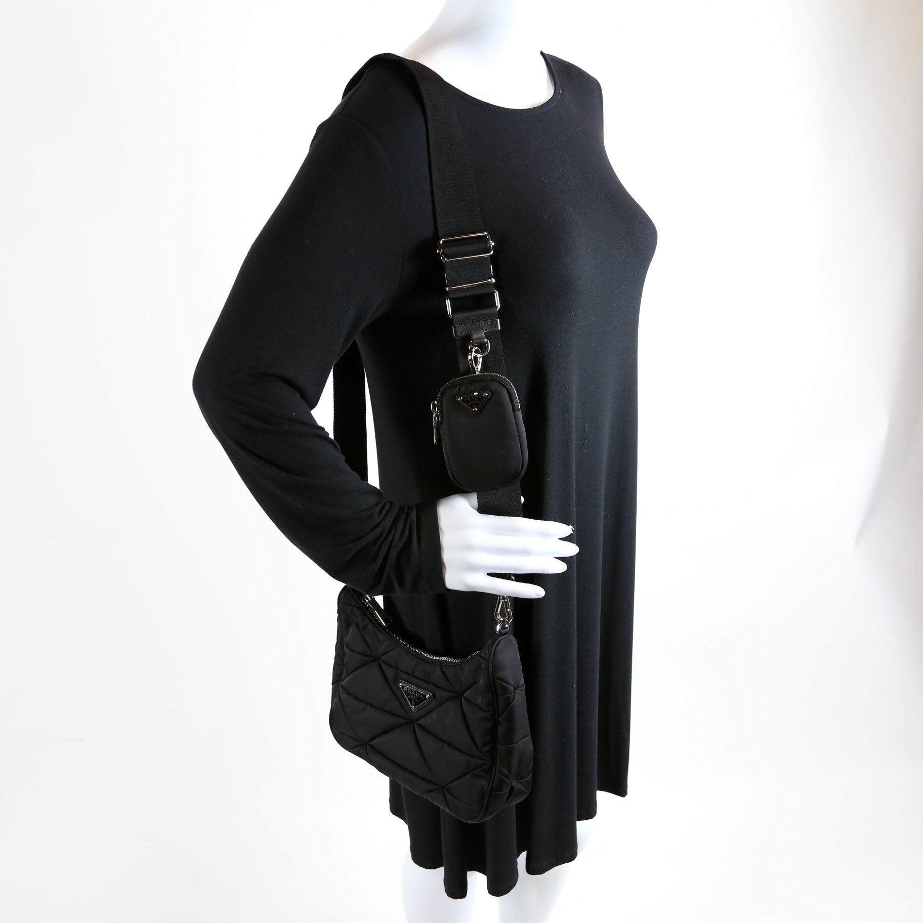 1BC151 Padded Re-Nylon Shoulder Bag Black