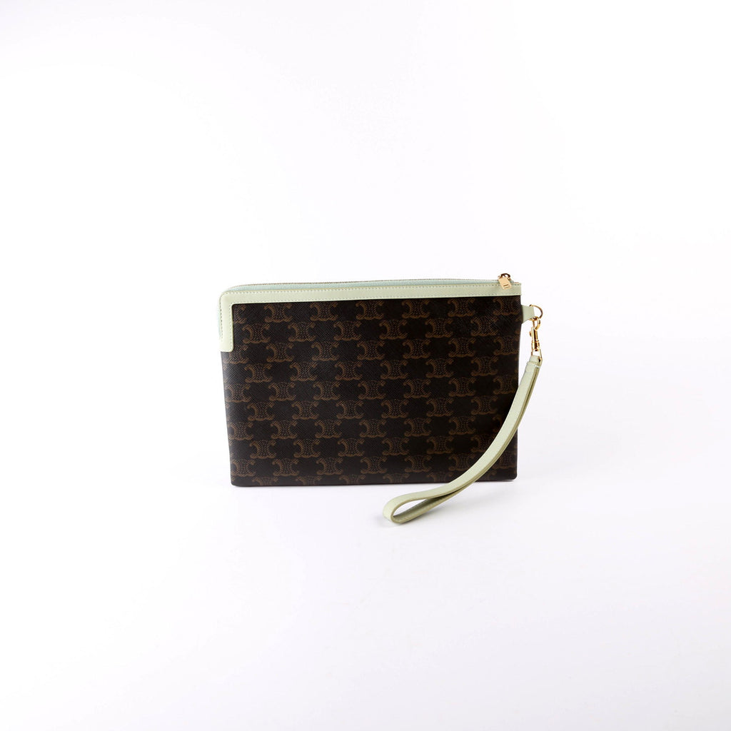 Triomphe Canvas Logo Small Pouch Brown