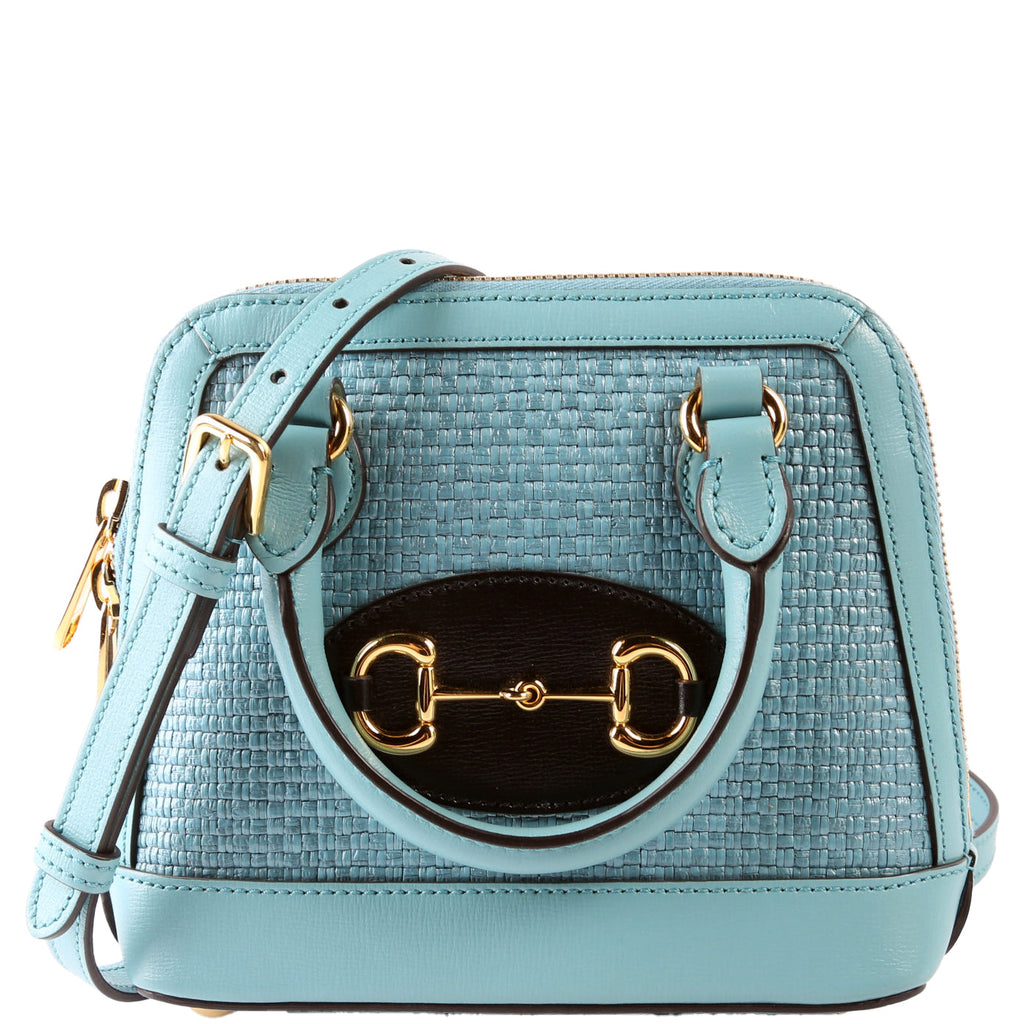 Gucci 640716 Horsebit 1955 Mini Top Handle Raffia Teal