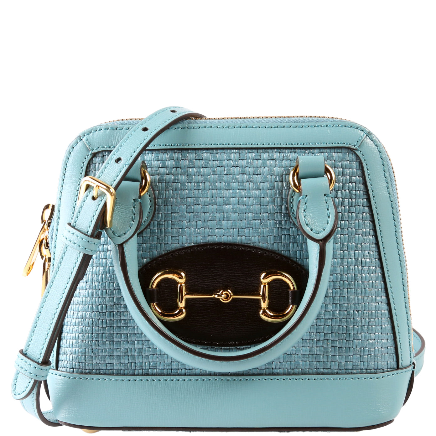 Gucci 640716 Horsebit 1955 Mini Top Handle Raffia Teal