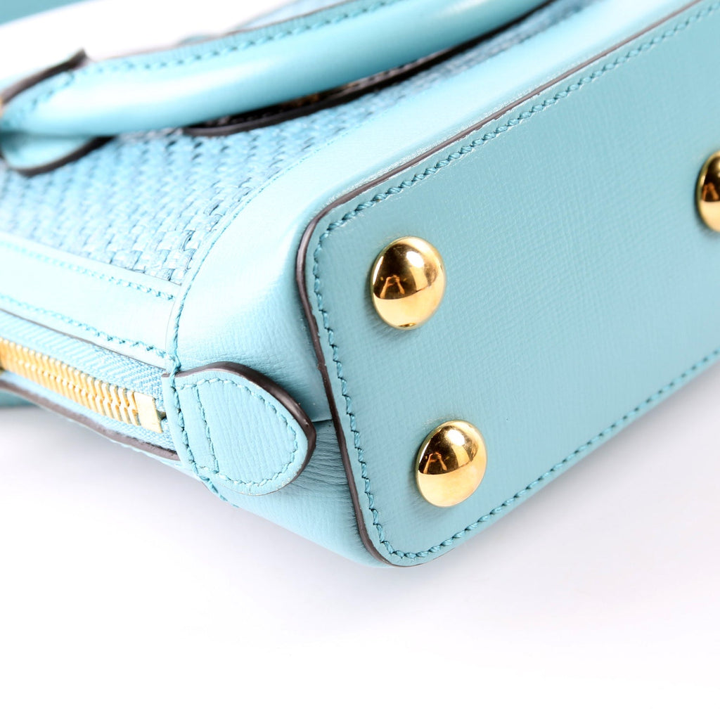 Gucci 640716 Horsebit 1955 Mini Top Handle Raffia Teal