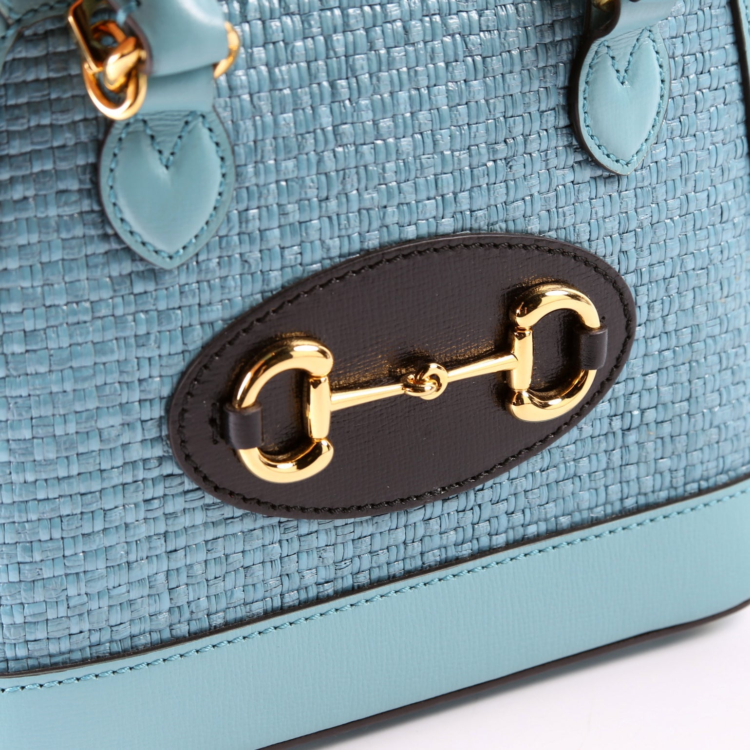 Gucci 640716 Horsebit 1955 Mini Top Handle Raffia Teal