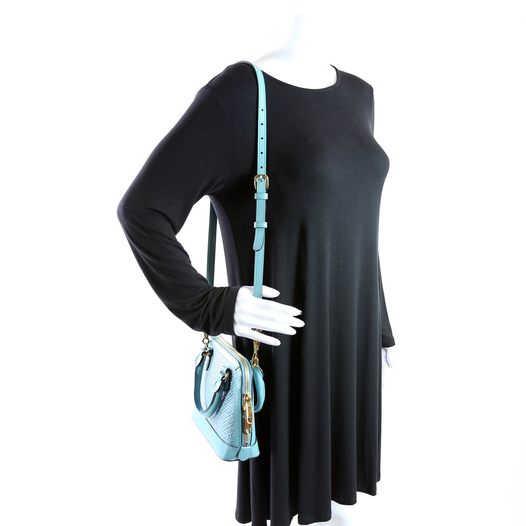 Gucci 640716 Horsebit 1955 Mini Top Handle Raffia Teal