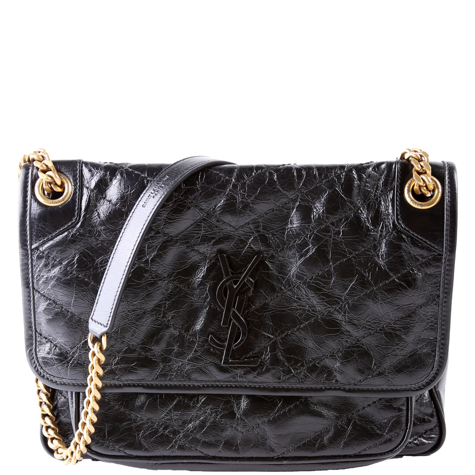 Niki Medium Crinkle Leather Black