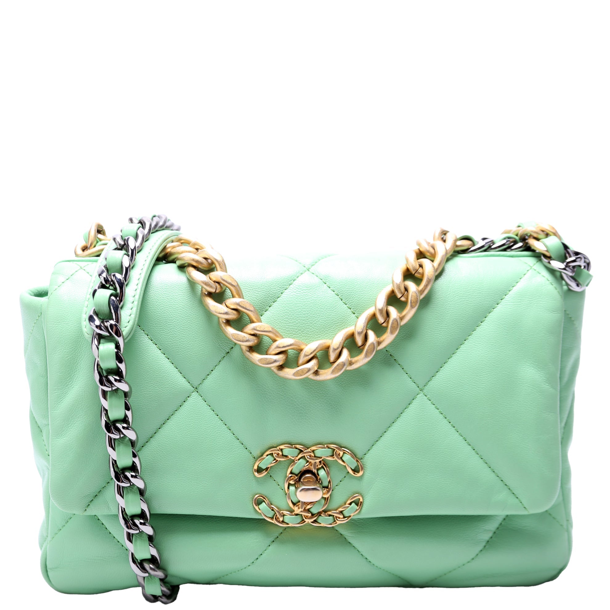 19 Medium Flap Quilted Goatskin 30M Green