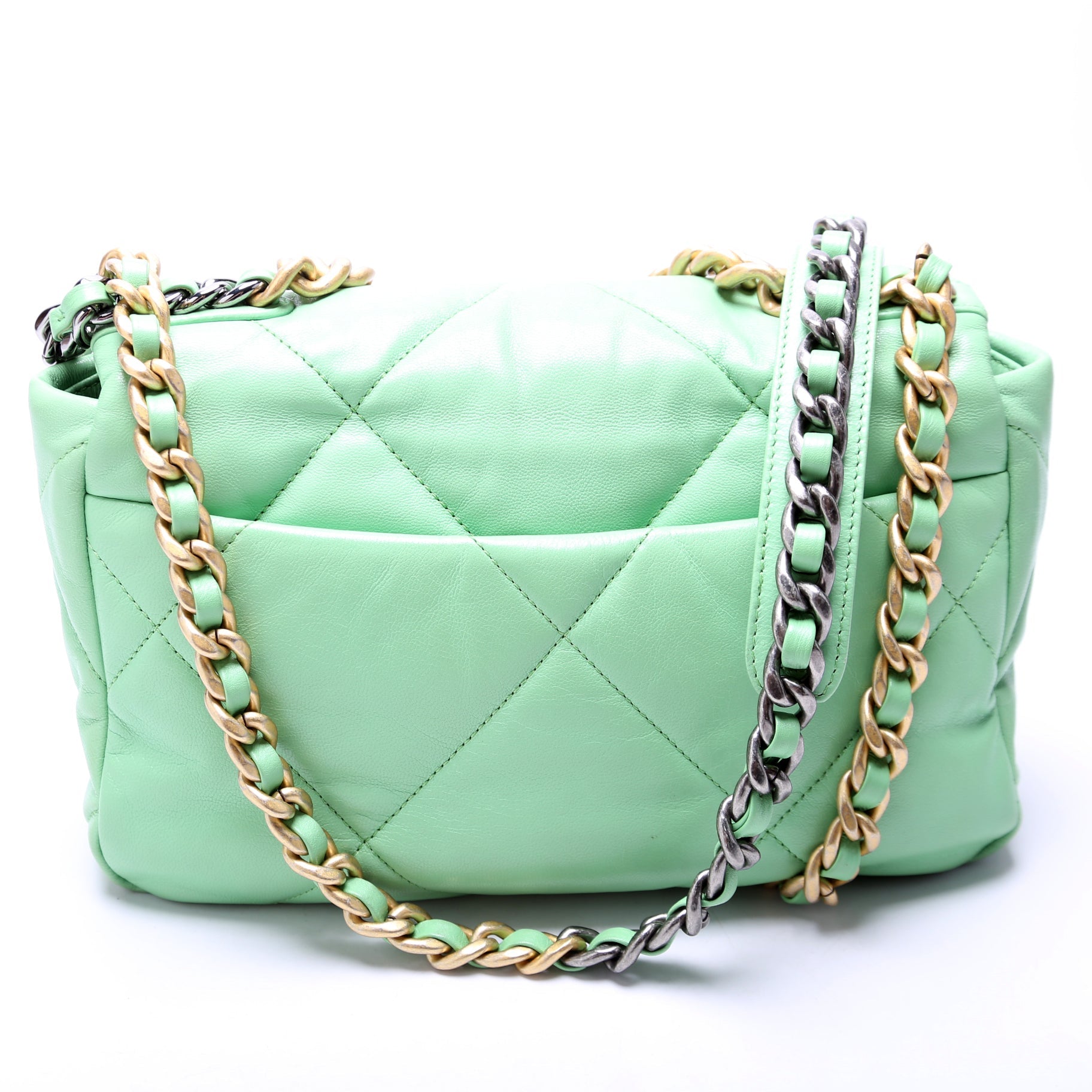 19 Medium Flap Quilted Goatskin 30M Green