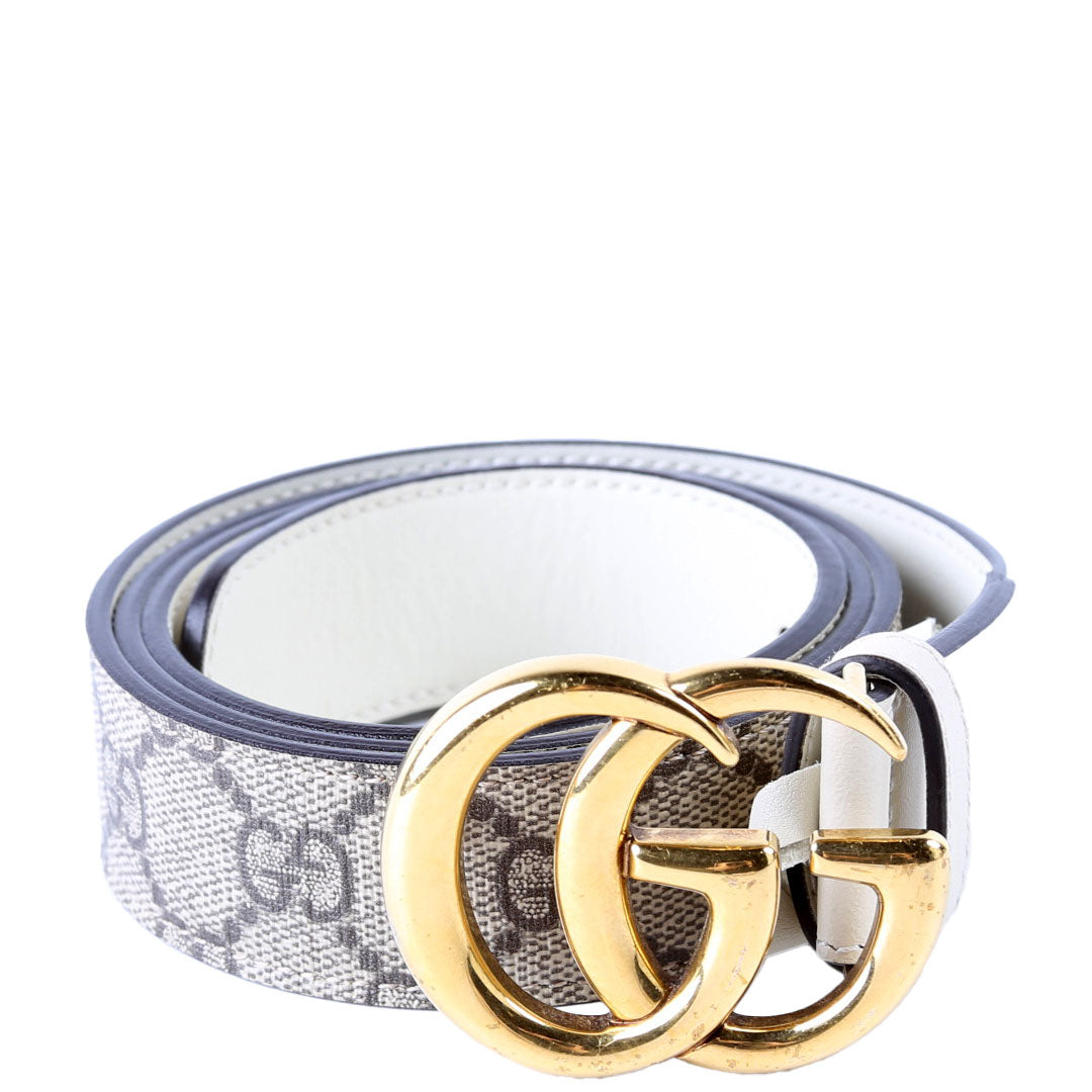 625839 GG Marmont Supreme/Leather Belt 90/36 Beige/Cream