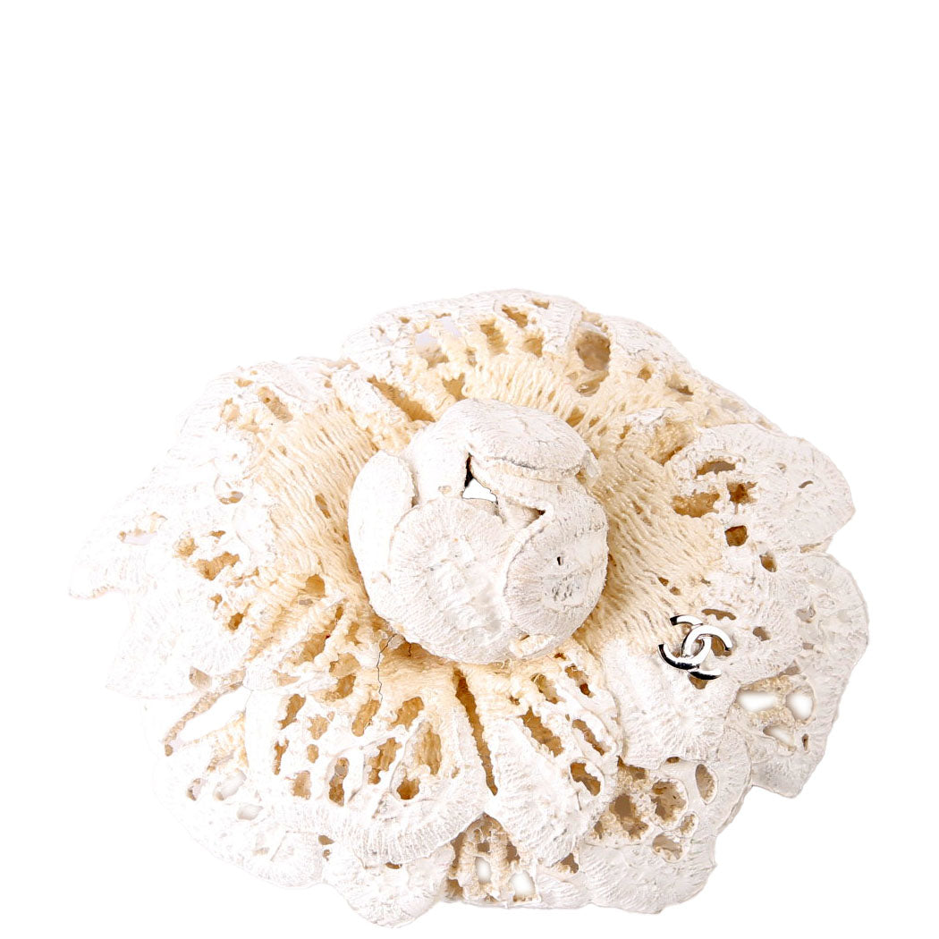 Camellia Crochet Brooch White
