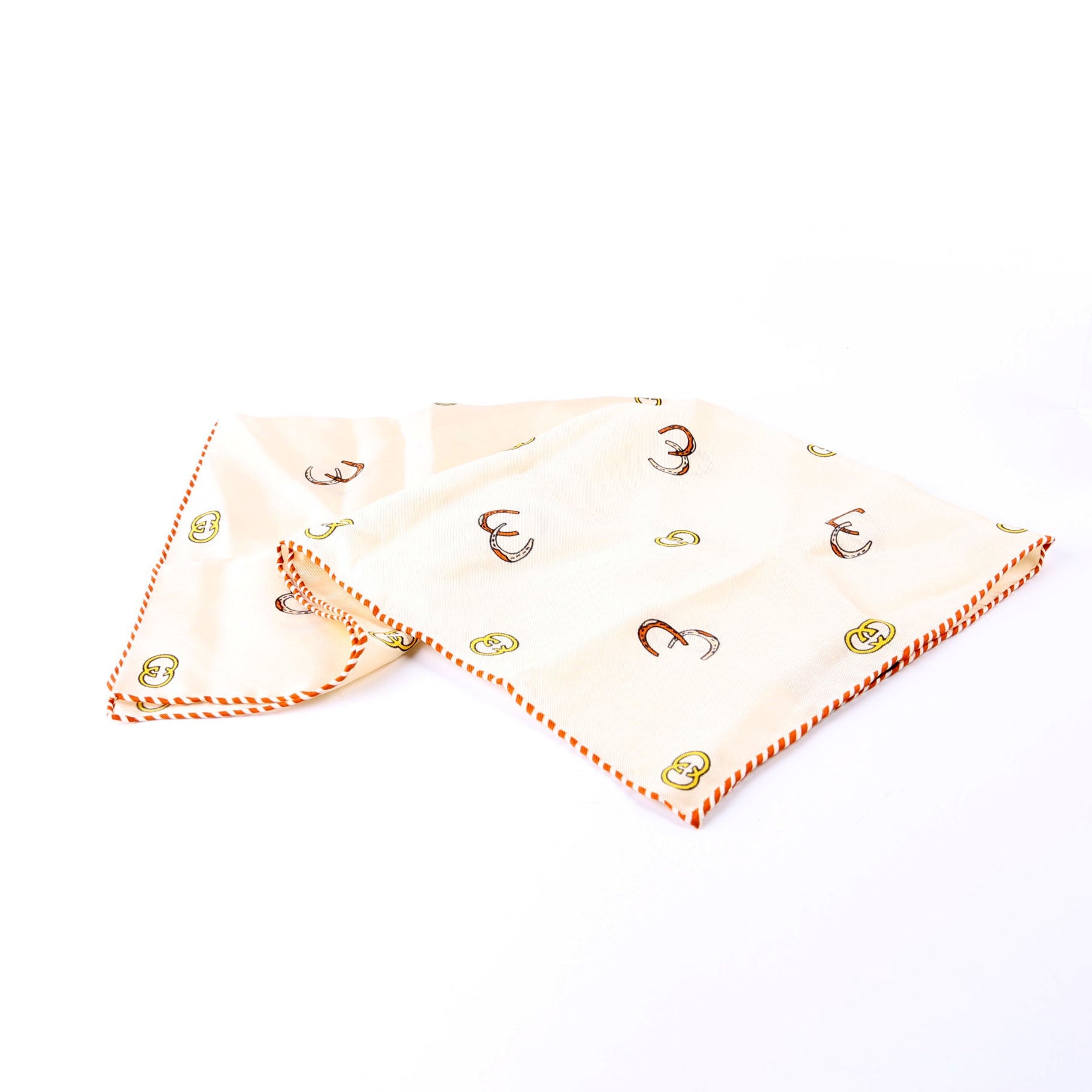 Horseshoe Print Pocket Square Silk Scarf Cream