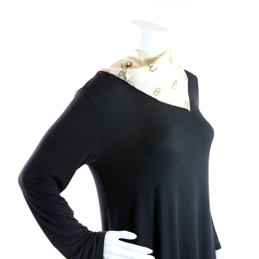 Horseshoe Print Pocket Square Silk Scarf Cream