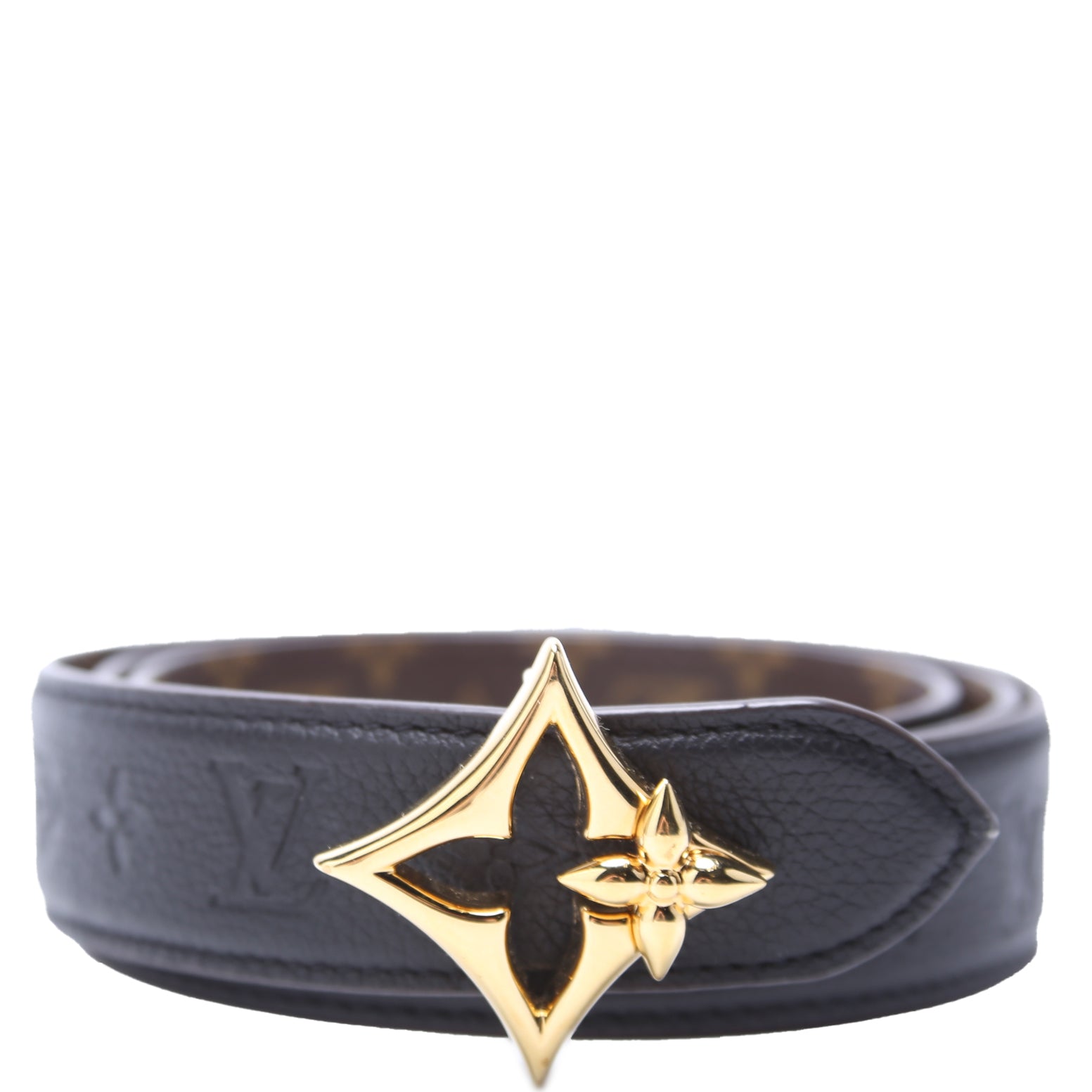 Flowergram 30MM Reversible Leather/Monogram Belt Size 90/36 Black/Brown