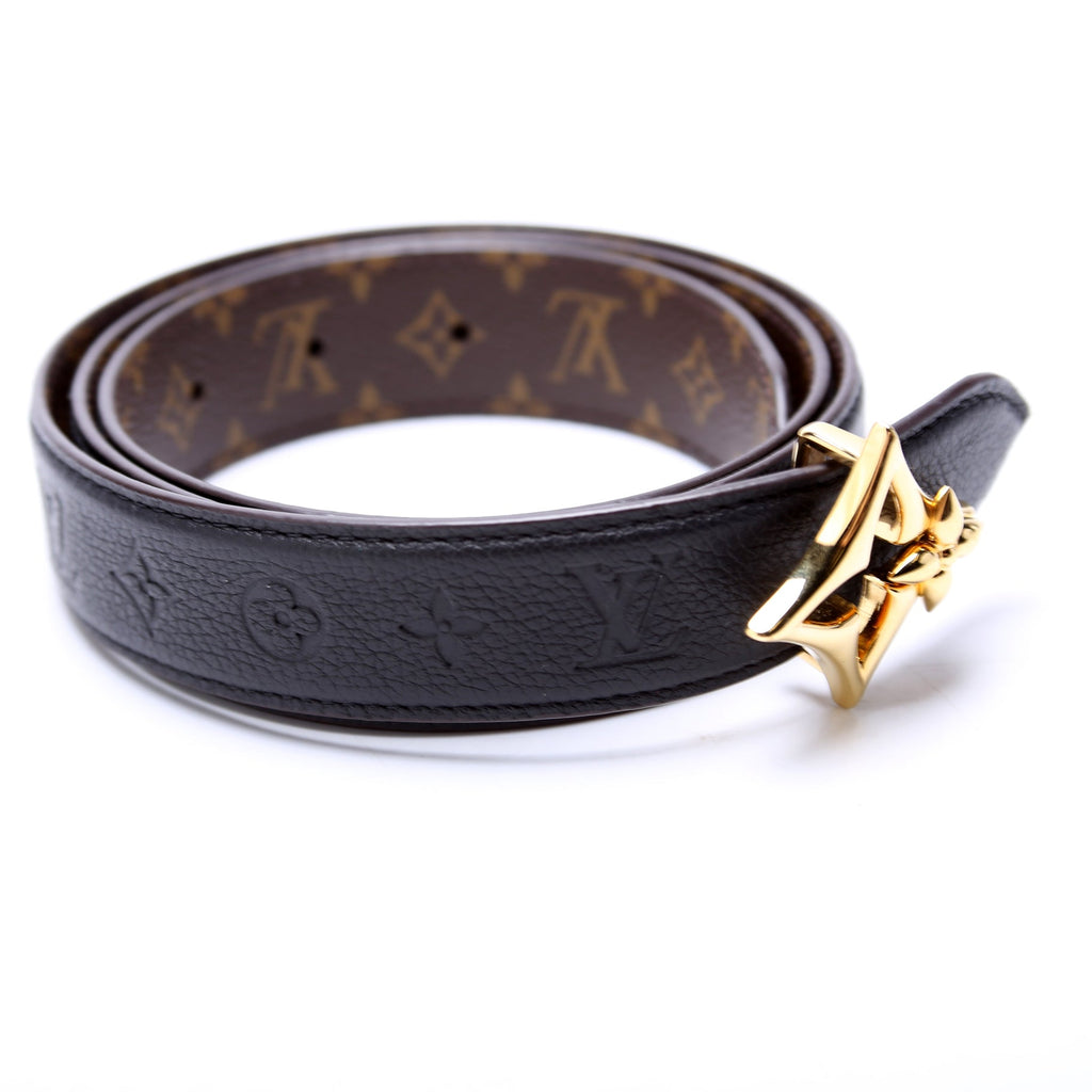 Flowergram 30MM Reversible Leather/Monogram Belt Size 90/36 Black/Brown