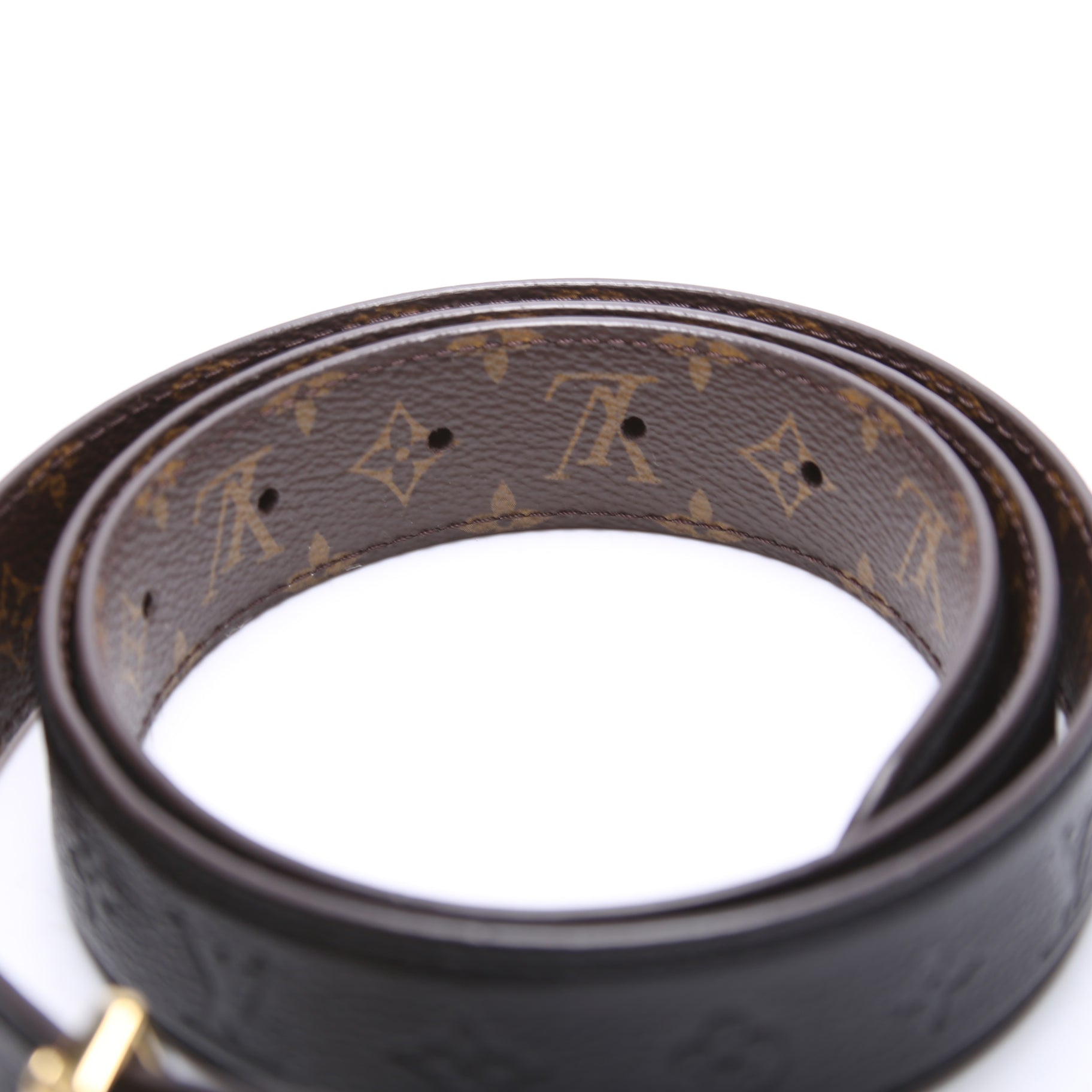 Flowergram 30MM Reversible Leather/Monogram Belt Size 90/36 Black/Brown