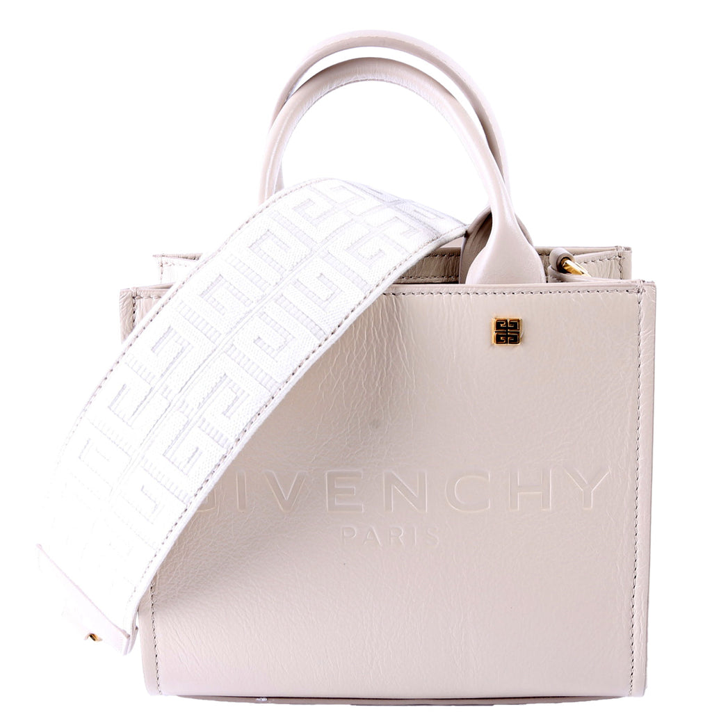Mini G-Tote Shopping Tote Crinkle Leather Beige