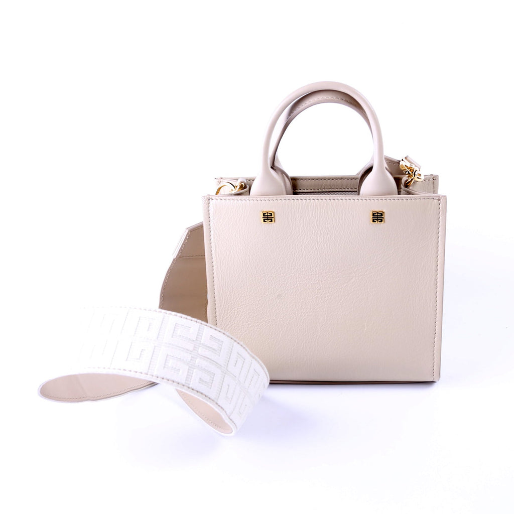 Mini G-Tote Shopping Tote Crinkle Leather Beige