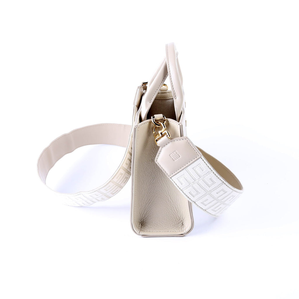 Mini G-Tote Shopping Tote Crinkle Leather Beige