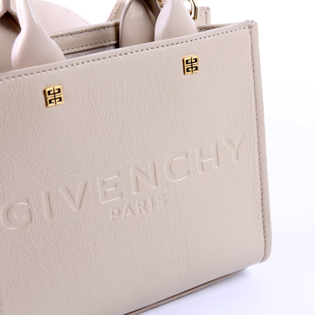 Mini G-Tote Shopping Tote Crinkle Leather Beige