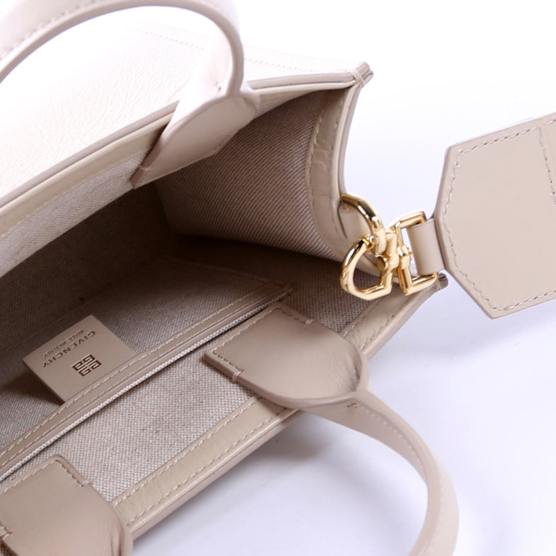 Mini G-Tote Shopping Tote Crinkle Leather Beige