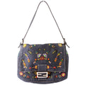 Beaded Denim Mama Baguette Navy/Multicolor