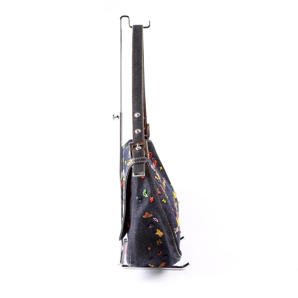 Beaded Denim Mama Baguette Navy/Multicolor