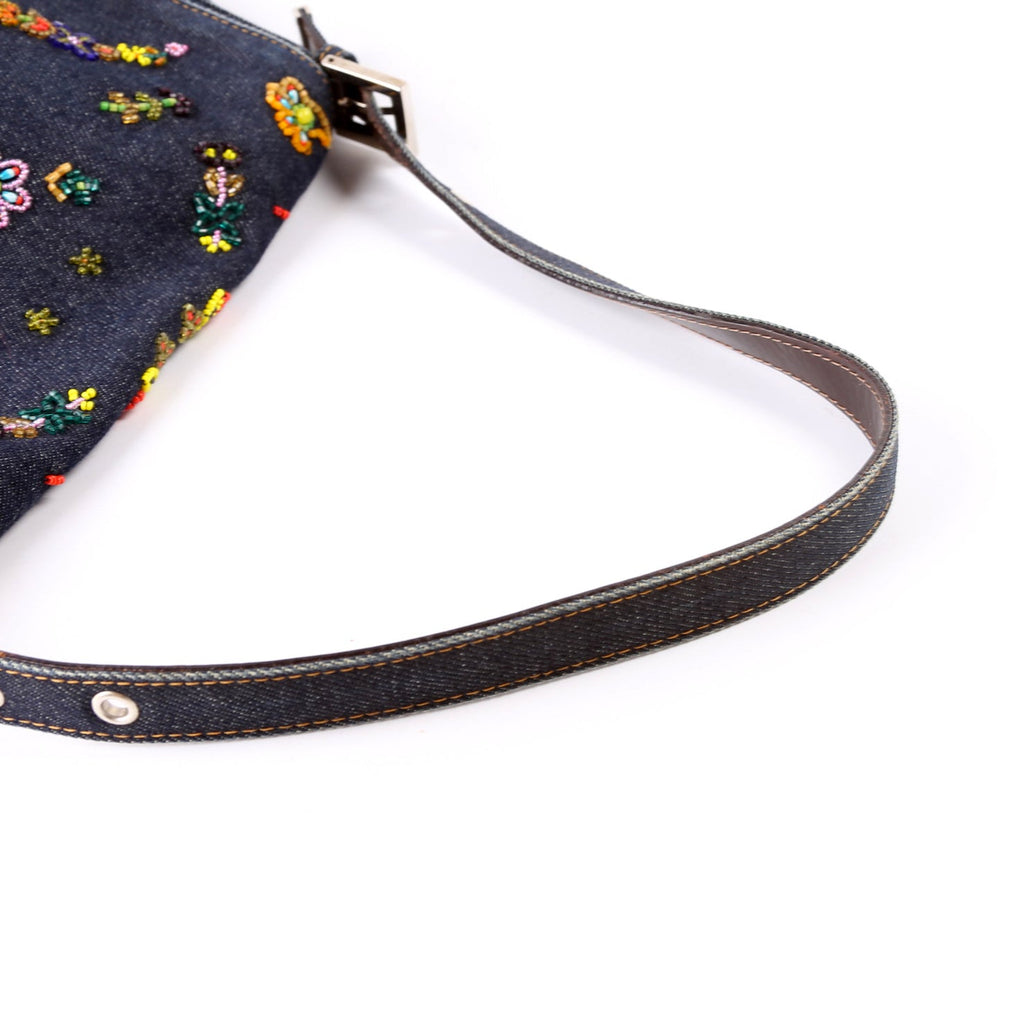 Beaded Denim Mama Baguette Navy/Multicolor