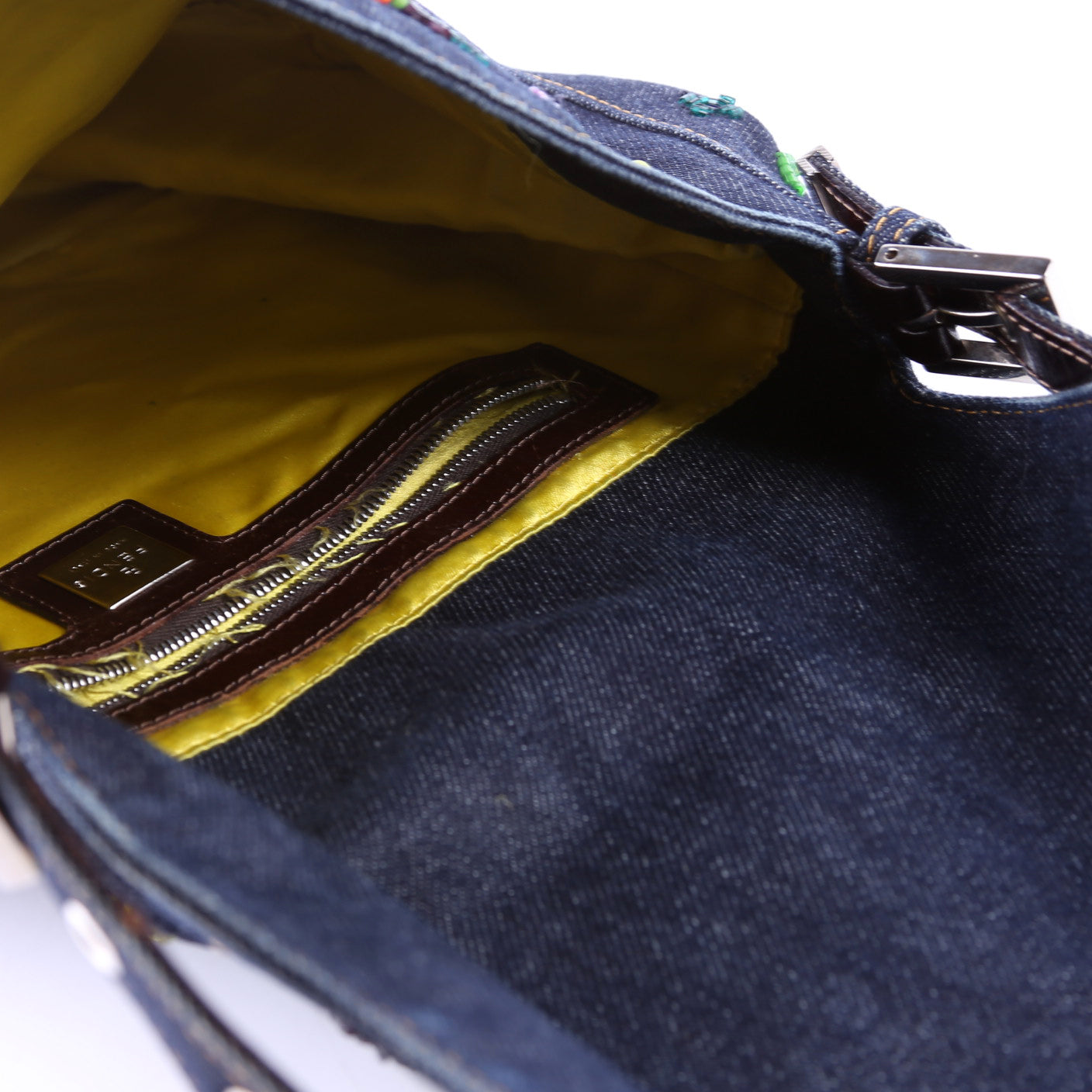 Beaded Denim Mama Baguette Navy/Multicolor