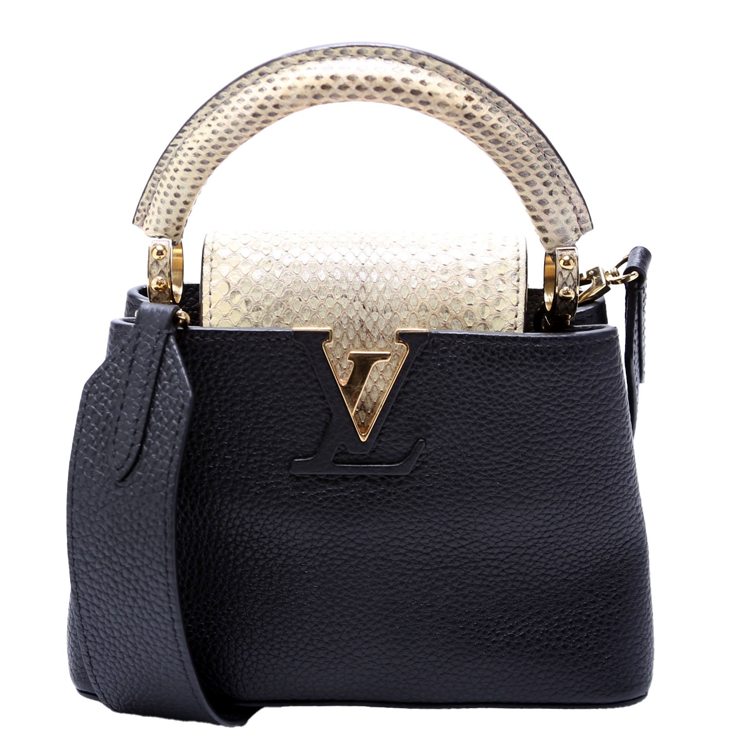 Capucines Mini Taurillon/Python Beige/Black