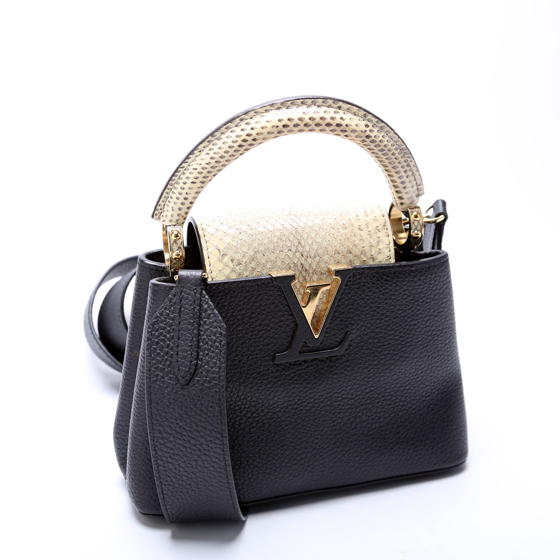 Capucines Mini Taurillon/Python Beige/Black