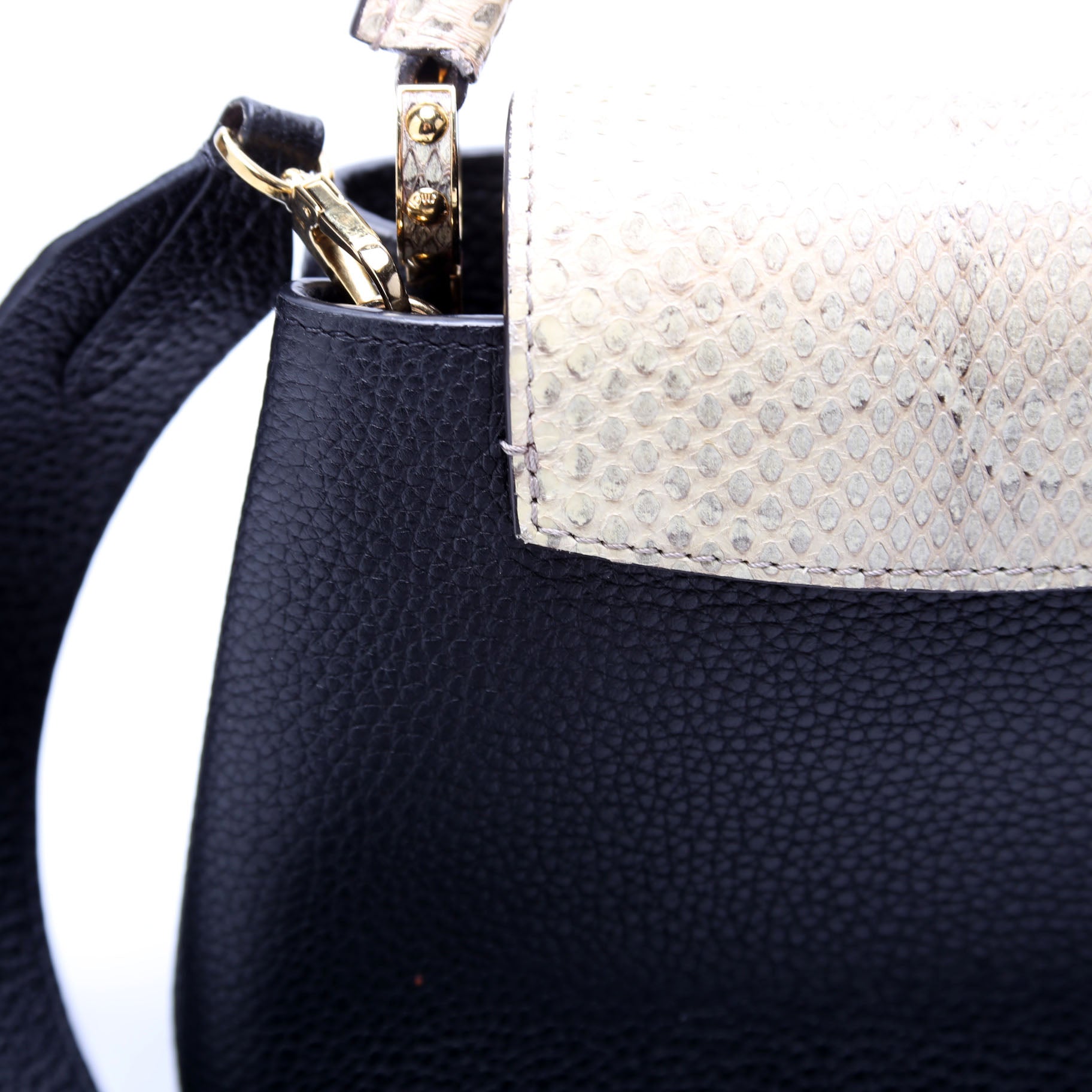 Capucines Mini Taurillon/Python Beige/Black