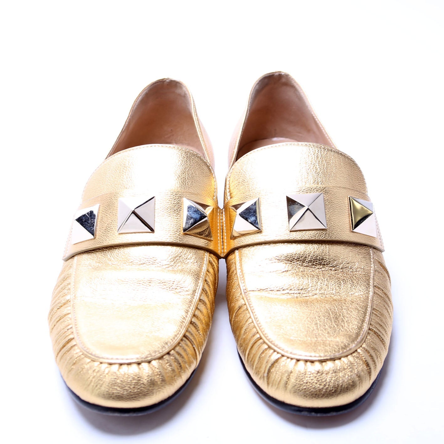 Rockstud Metallic Loafers Size 38 Gold