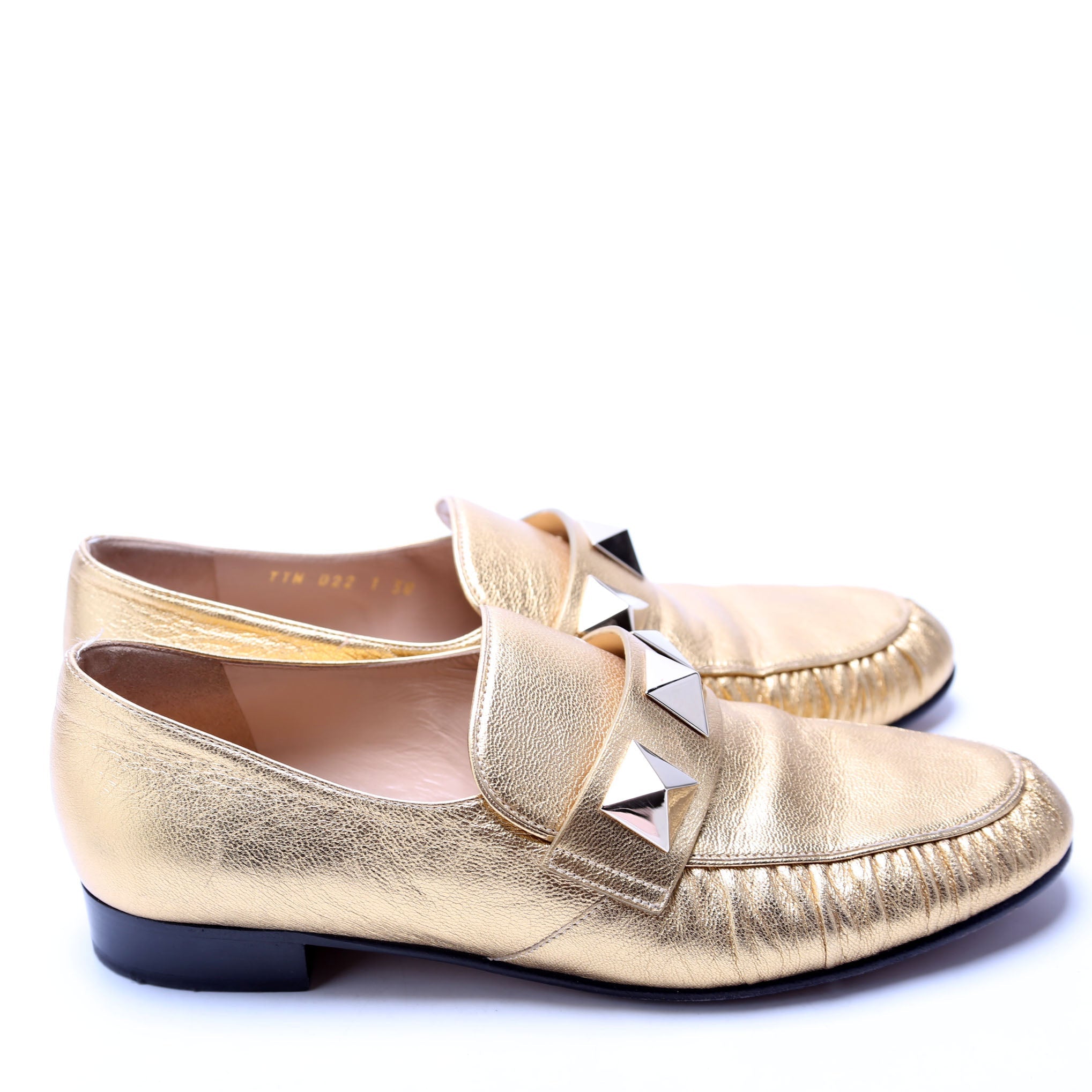 Rockstud Metallic Loafers Size 38 Gold