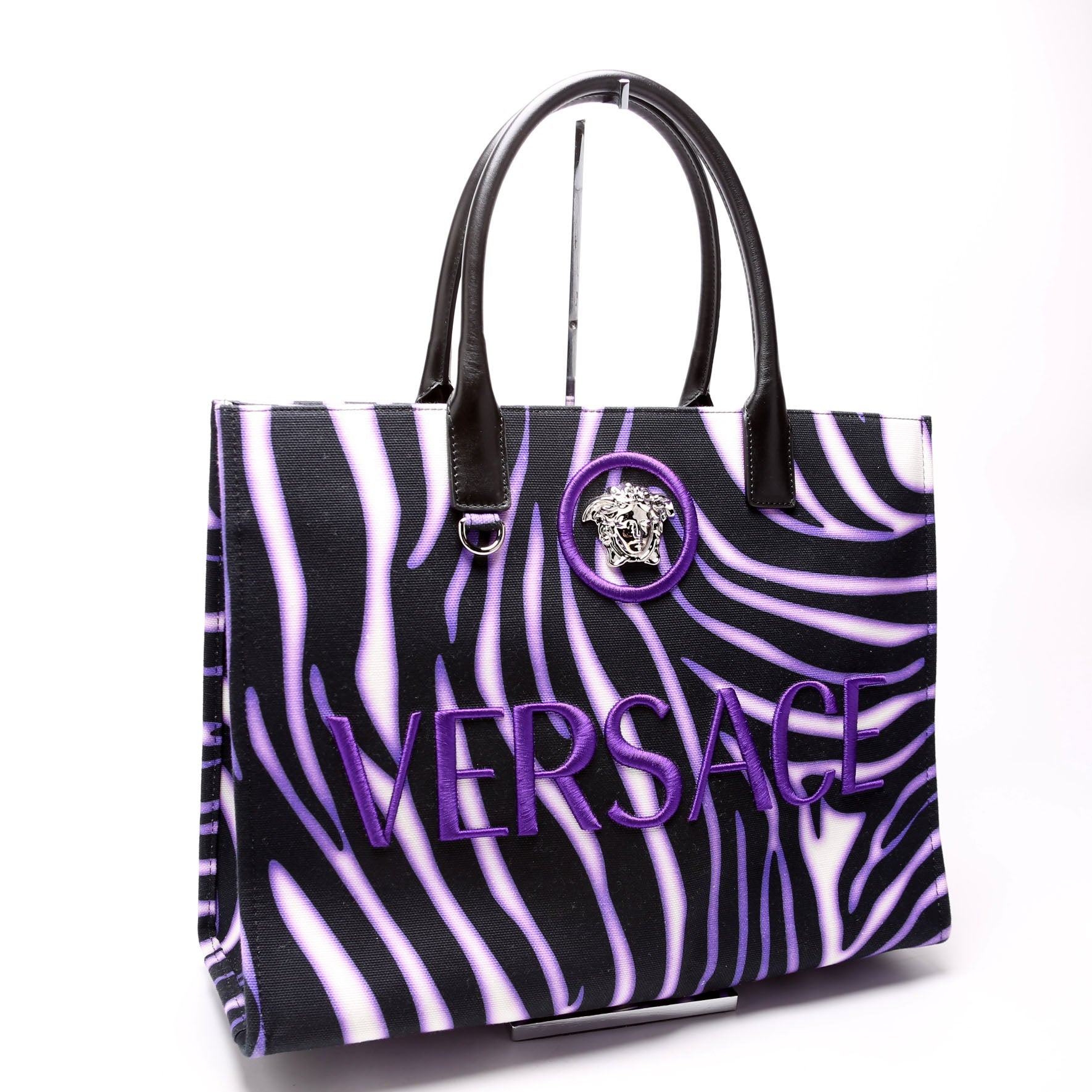 Medusa Zebra Print Box Tote Purple