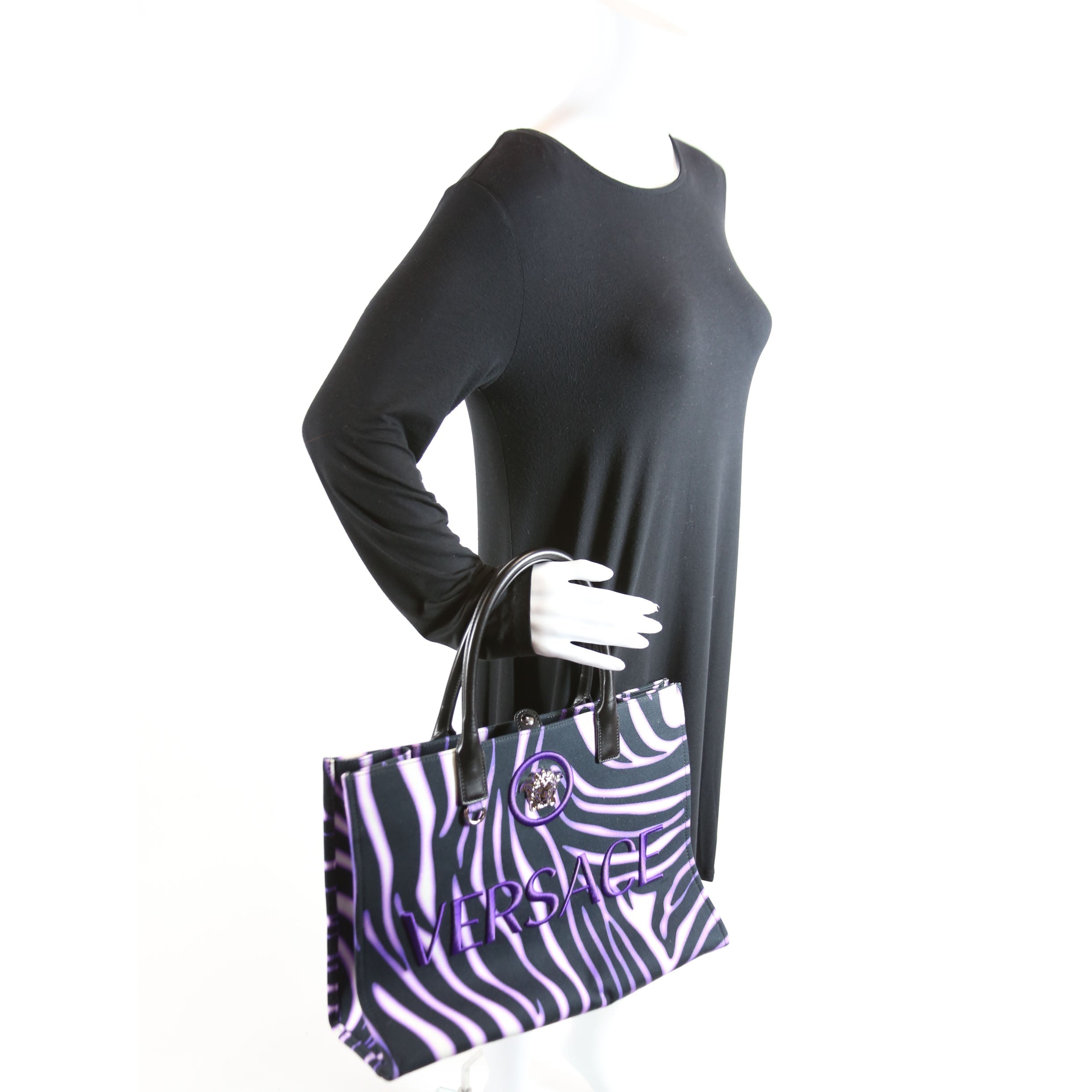 Medusa Zebra Print Box Tote Purple