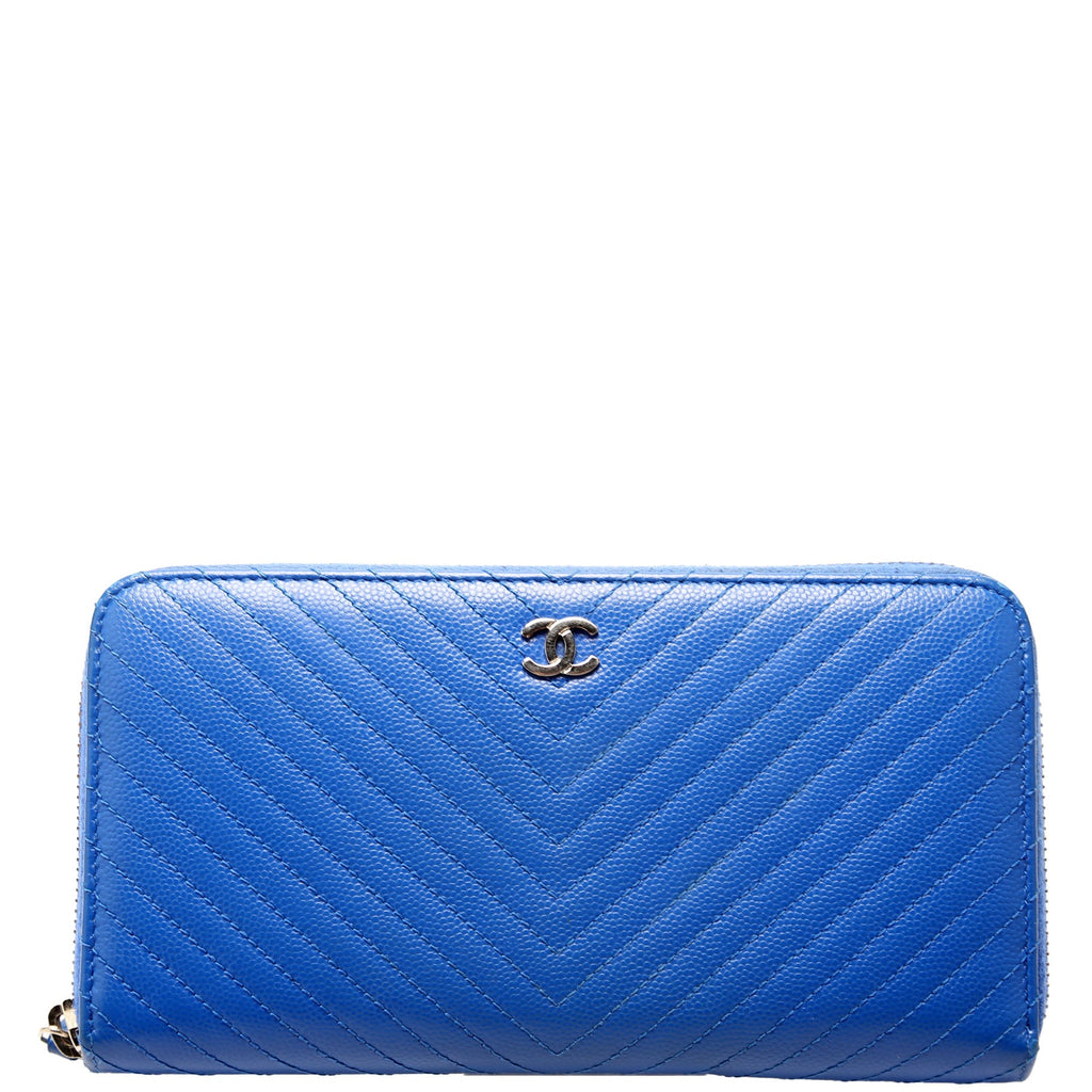 Chevron Zip Around Wallet Blue