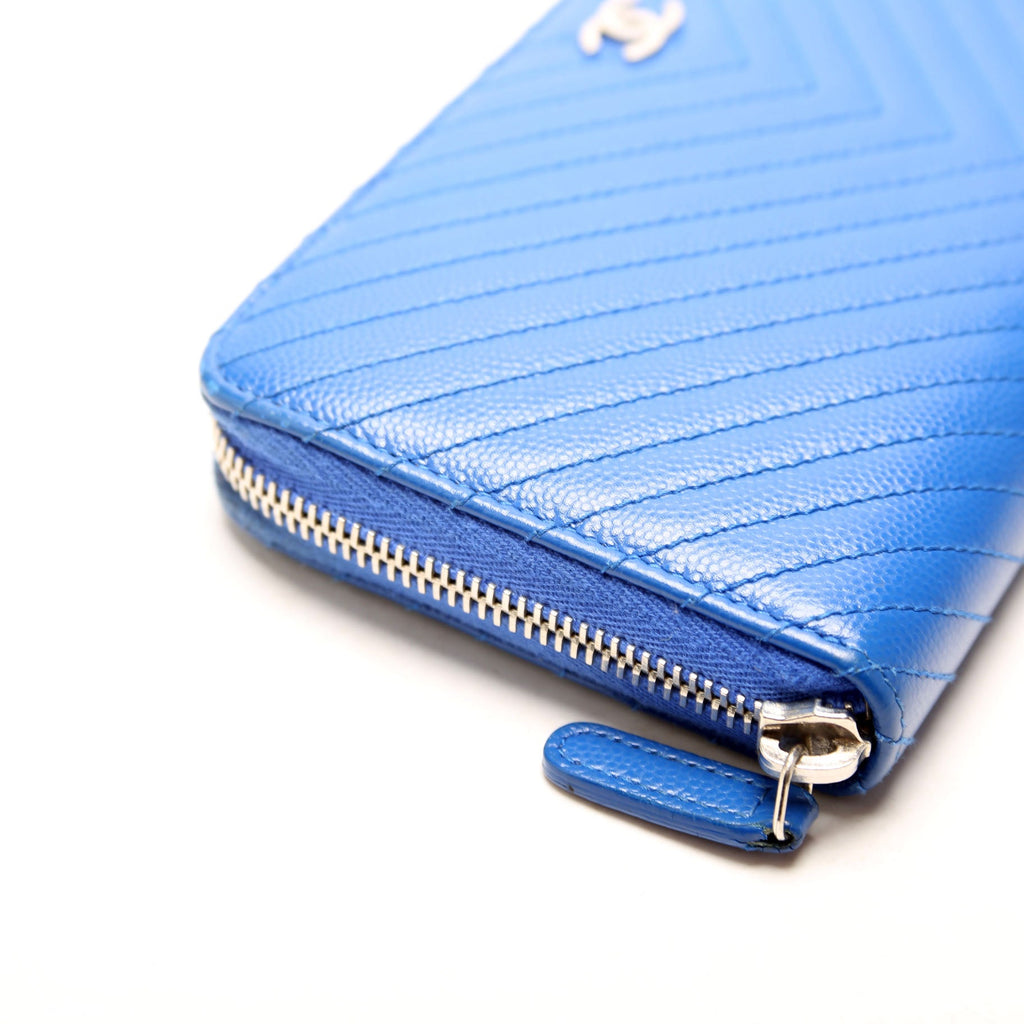 Chevron Zip Around Wallet Blue