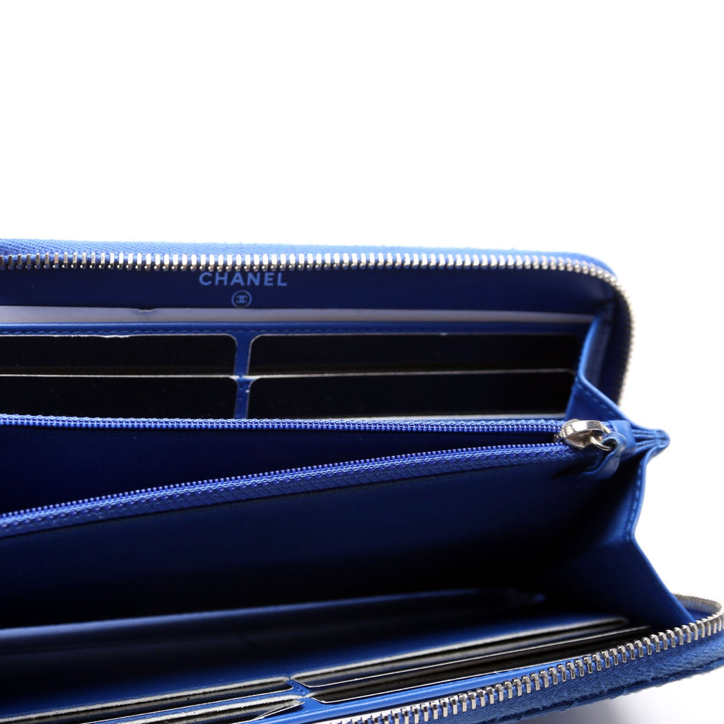 Chevron Zip Around Wallet Blue