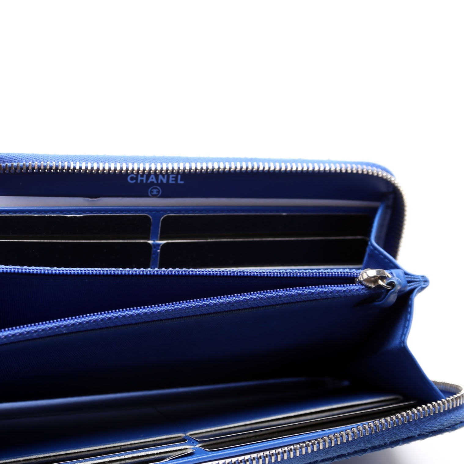 Chevron Zip Around Wallet Blue