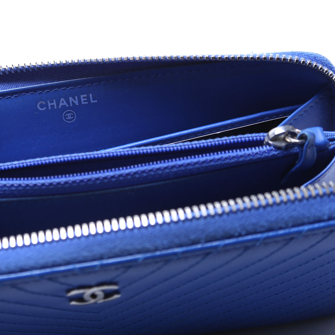 Chevron Zip Around Wallet Blue