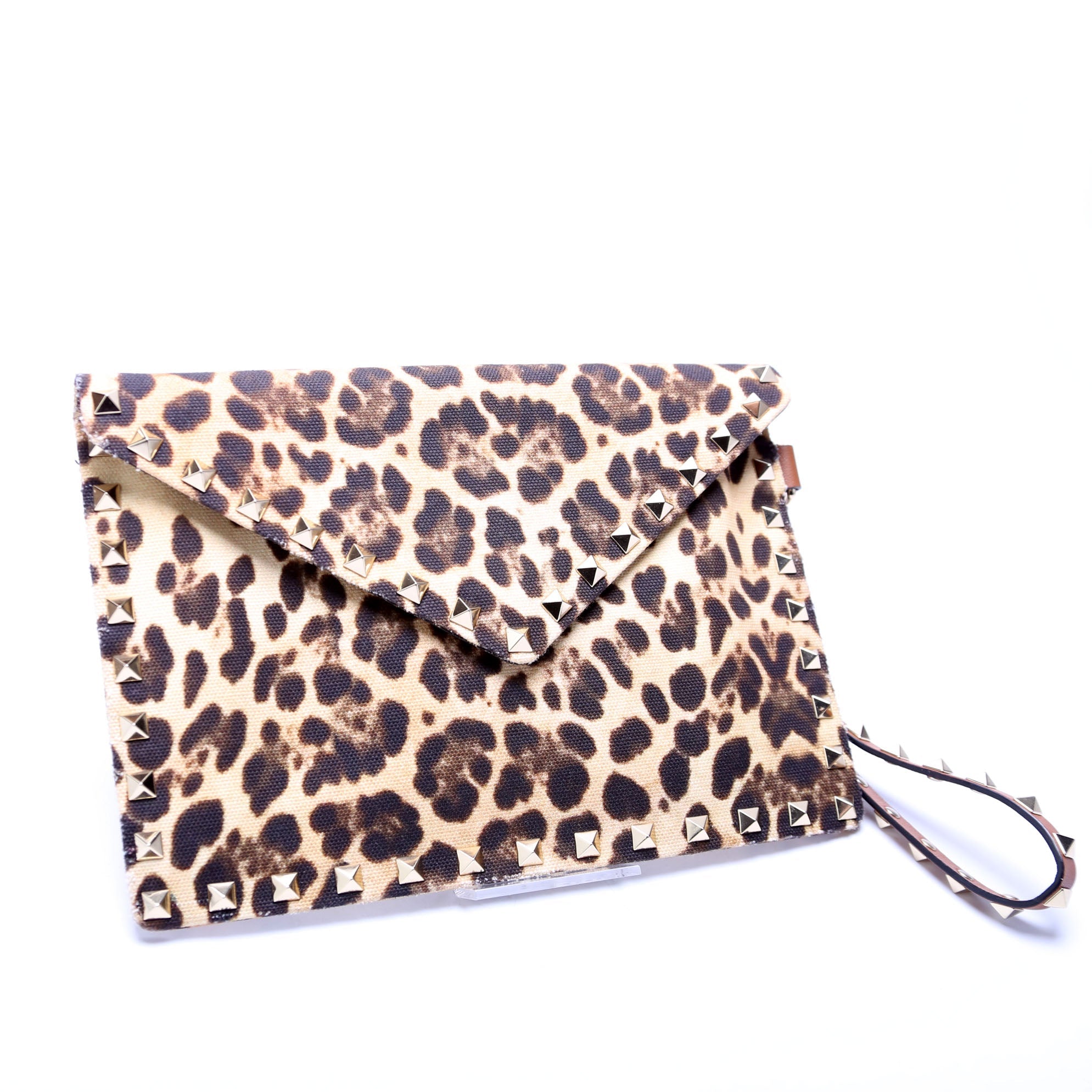 Rockstud Envelope Wristlet Clutch Leopard
